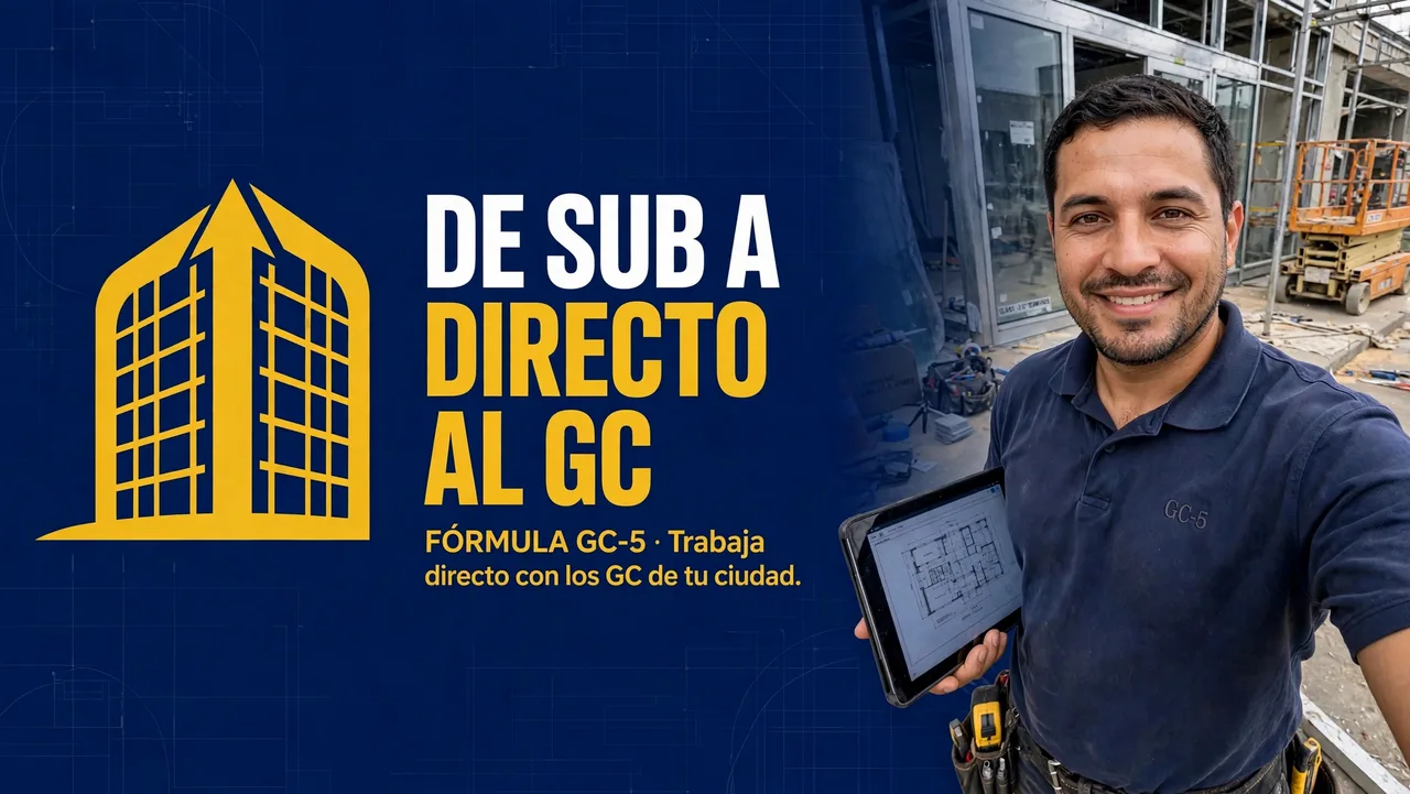 Portada oficial del programa: el presentador virtual GC-5 en una obra de glazing, con tablet y planos, junto al logo y el lema «De Sub a Directo al GC»